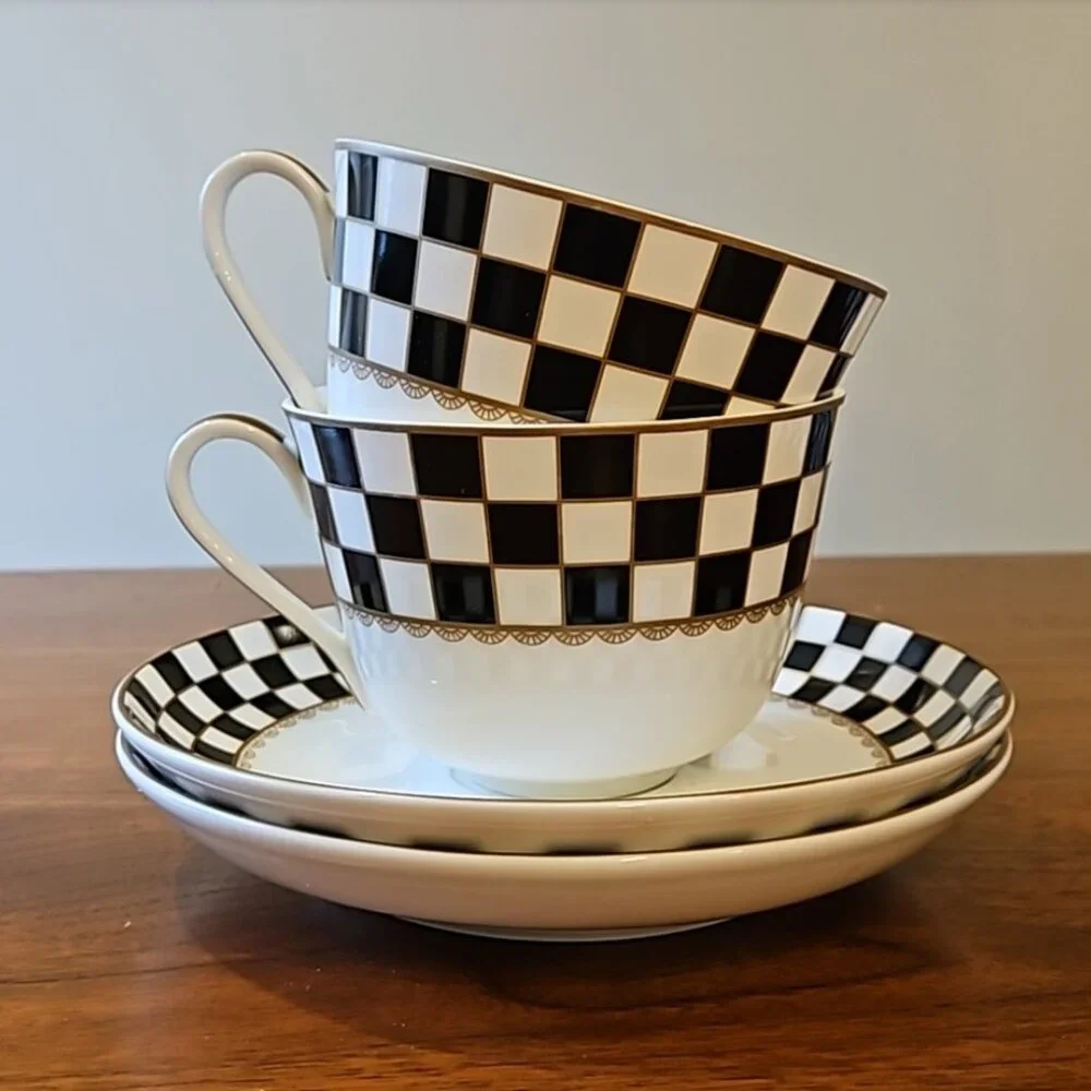 Porlien Checker Big Cup & Saucer Set/NEW IN ORIGINAL BOX/NEVER USED!